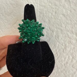J.Crew Crystal Burst Forest Green Statement Ring - Size 7 - NWT!